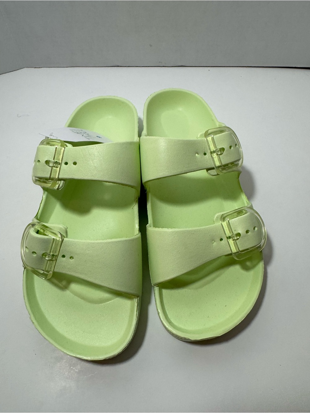 Pastel Green Double-Buckle Slide Sandals